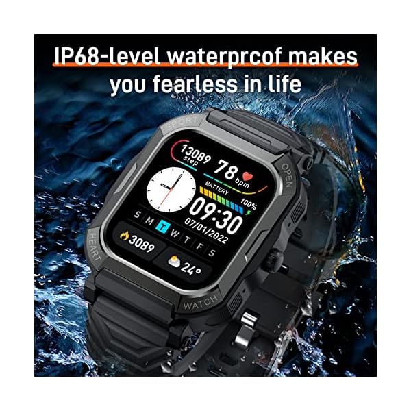 Smart Watches for Men, 1.91'' HD Fitness Activity Tracker Watch with Blood Pressure/Heart Rate Monitor/Blood Oxygen, IX68 Waterproof black Military Outdoors Sport Watch Compatible with iOS and Android - Image 9