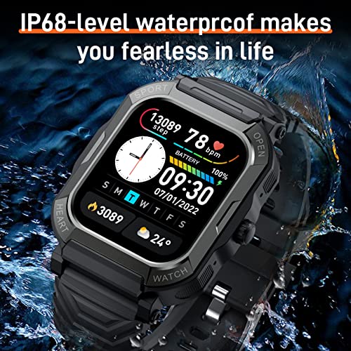 Smart Watches for Men, 1.91'' HD Fitness Activity Tracker Watch with Blood Pressure/Heart Rate Monitor/Blood Oxygen, IX68 Waterproof black Military Outdoors Sport Watch Compatible with iOS and Android - Image 9