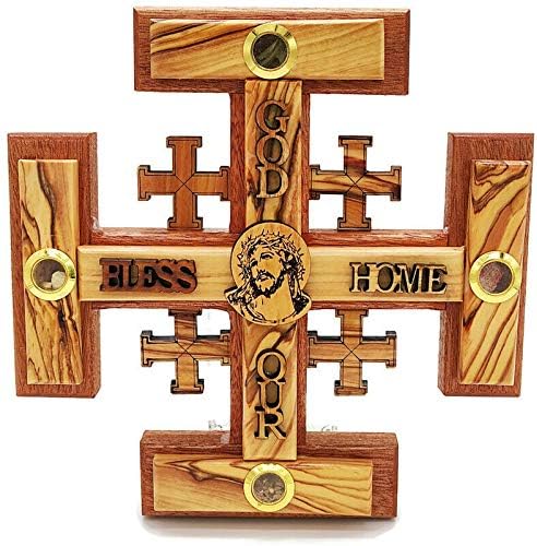 Hand Made Jesus Face Wall Cross With Incense Soil Olive Wood Jerusalem Holy Land