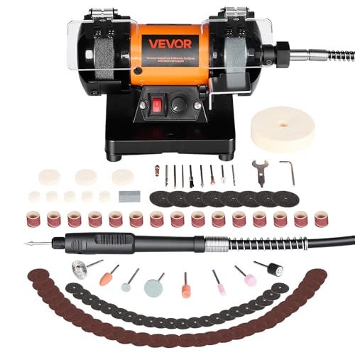 VEVOR Polisseuse d'Établi, Touret à Polir à Vitesse Réglable de 8300 à 10600 tr/min, Kit de 100 Accessoires, Polissage pour Bijoux, Métal, Pierre, Bois...