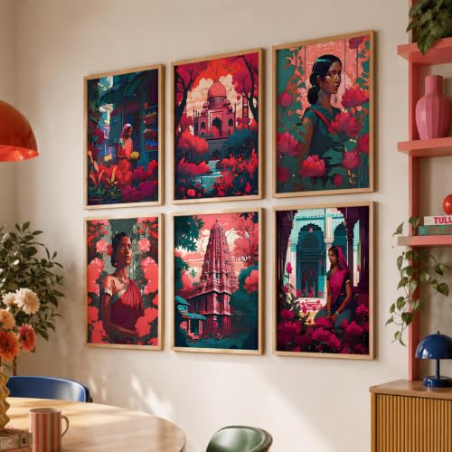 Image of kotart Premium Digital Traditional Art Paintings with Frame for Home Decoration - Painting for Living Room Bedroom Office Room Decor - Painting for Wall Decoration - Pack of 6 (Art 7, 13x17 inch)