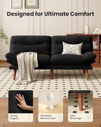 Image of Amada 66 inch 3-in-1 Convertible Futon Sofa Bed, Black