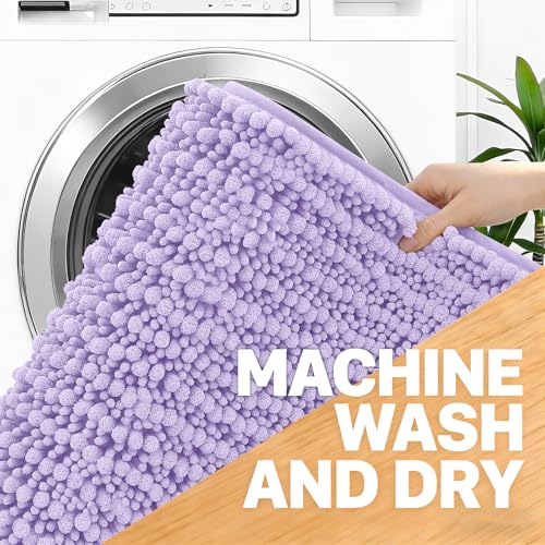Image of OLANLY Long Bathroom Rugs Runner 70x24, Thick Soft and Absorbent Chenille Bath Mat, Non-Slip, Machine Washable Quick Dry Bath Rugs for Tub Shower Floor, Home Decor Accessories, Lavender