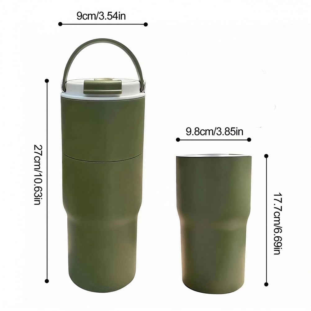 Zielony, izolowany kubek 1000 ml, wielokrotnego użytku, izolowany kubek do kawy, stal nierdzewna 304, na wynos, szczelny, podwójne ścianki, wodoodporny kubek podróżny do gorącej i zimnej kawy, mleka i