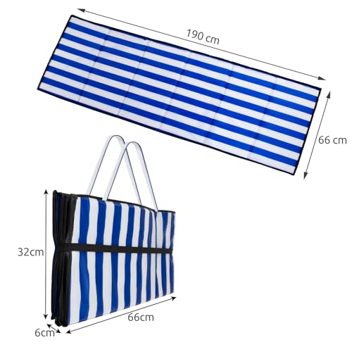 TRIZAND Strandmatte Faltbar Tragegriff 190x66 cm Blau-Weiß Gestreift - Strandmatte Gepolstert Isoliermatte für Steiniger - Liegen Wasserdicht 23137