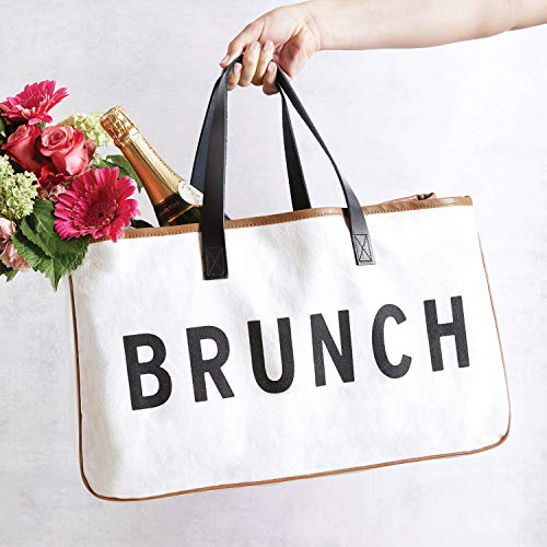 Image of Santa Barbara Design Studio Tote Bag Hold Everything Collection Black and White 100% Cotton Canvas with Genuine Leather Handles, Large, Brunch