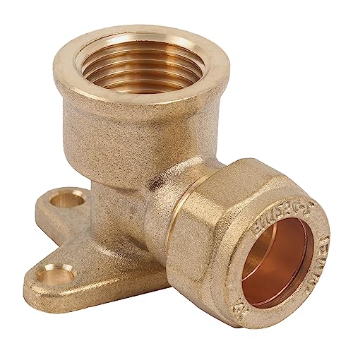 Pipestation 15mm Compression Elbow | 15mm x 1/2inch Female Wall Plate Elbow for Outside Tap | Brass Compression Joint - Plumbing Fittings | Brass Connector Joint Wallplate - Plumbers Pipe Fitting