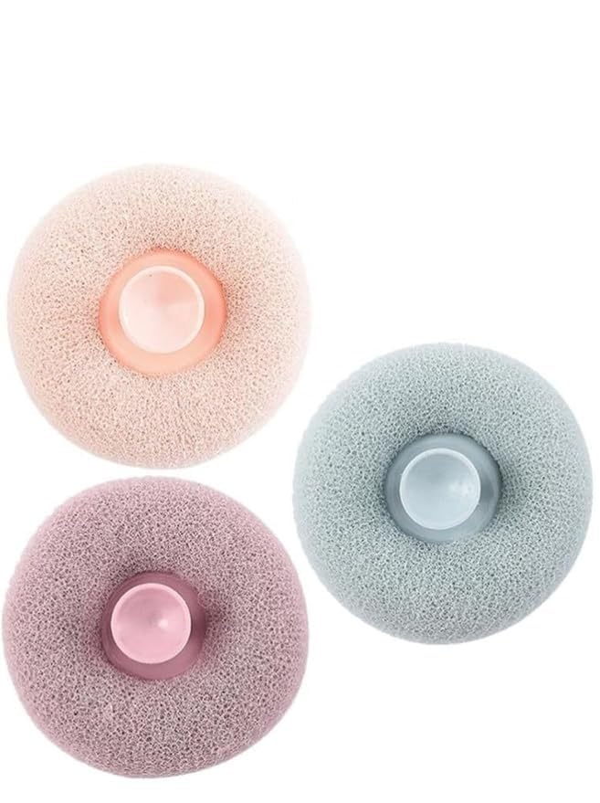 Purple Dust Bath Shower Scrub Sponge For Body Mud & Dirt Remover || Round Bathing Foam Exfoliator Loofah || Ultra Soft Scrubber With Suction Cup (3pcs)-image-19