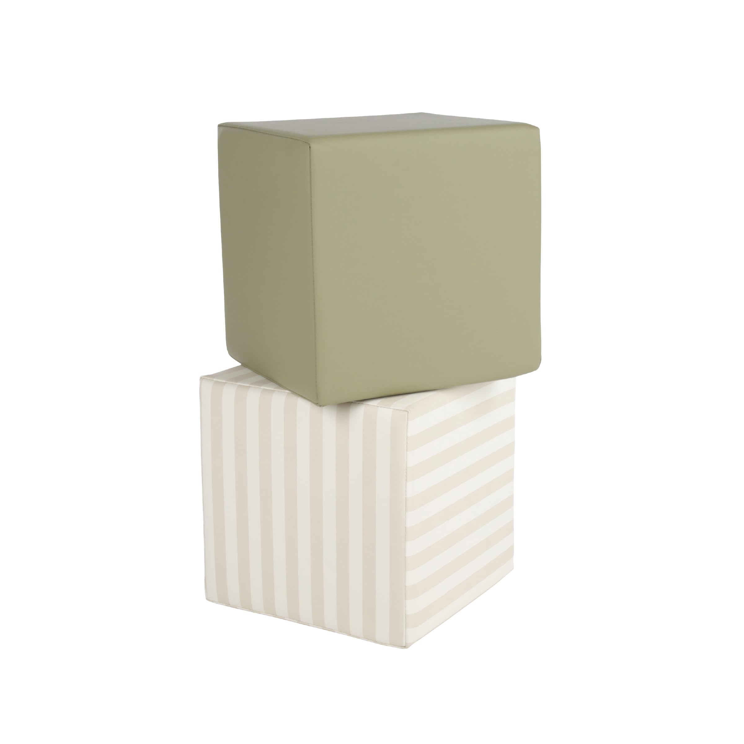 CuddleCo Soft Play Cubes 2pc Set - Build Strength, Coordination & Confidence with Faux Leather Cover - Fun, Safe & Durable Soft Foam Cubes for Kids (Cookie Stripe & Olive)