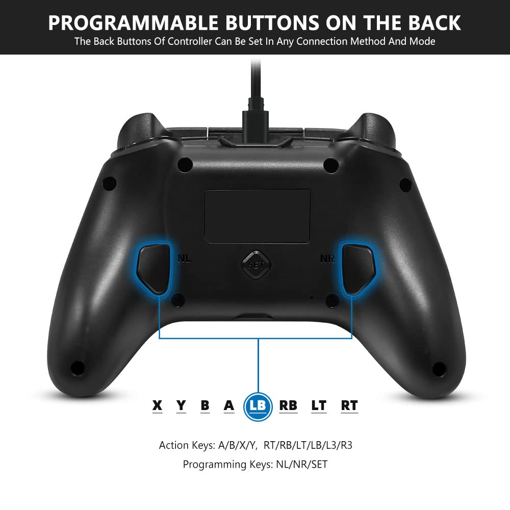 SAMINRA Replacement for Xbox One Wired Controller, USB Gamepad Joystick Controller for Xbox One/S/X/PC Windows10 with 3.5mm Audio Jack, Back Button Attachment, Turbo Key