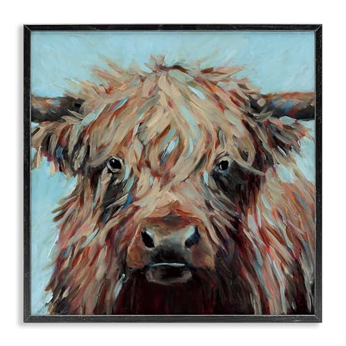 Highland Cow Abstract Pasture, 17 x 17 Inch Framed Giclée Print
