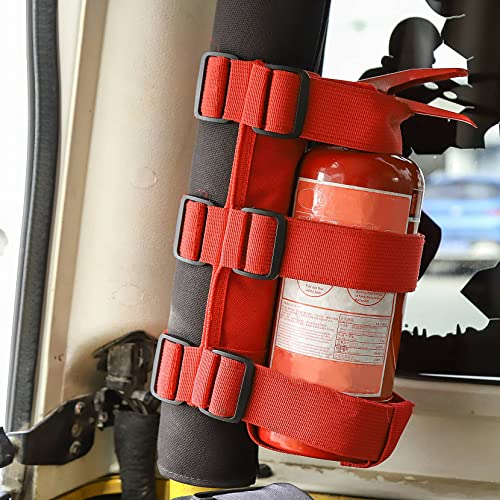 Adjustable Roll Bar Fire Extinguisher Mount Holder 3 lb for Jeep Wrangler Unlimited CJ YJ LJ TJ JK JKU JL JLU 4XE,Red
