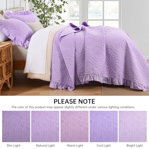 DJY Queen Quilt Set, Ruffled Bedding, Lavender Purple Bedspreads by DJY - Used condition - Image 6