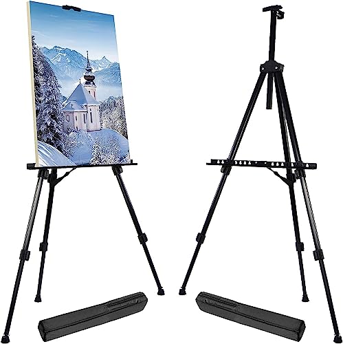 T-Sign 21 to 66 Inch Heavy Duty Easel Stand - Adjustable Metal Tripod Art Easel for Painting and Display, Portable Canvas Stand with Carrying Bag for Artists, Floor, Tabletop, and Outdoor Use (2-Pack) by T-SIGN - Used condition - US$15.00