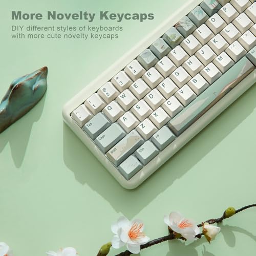 Image of YUNZII Spring Tea Dye Sub PBT Keycaps,140 Full Keys Dye Sublimation PBT Custom Keycap Set with Key Puller for Cherry Gateron MX Switches Mechanical Gaming Keyboard (Cherry Profile, Spring Tea)