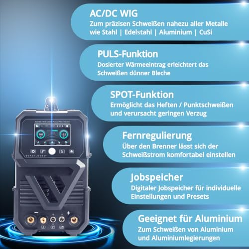 Stahlwerk Saldatrice A Gas Di Protezione Ac/Dc Tig 200 Puls Pro Touch Completo Inverter Igbt Con 200 Ampere, Funzione Arc/Mma, Memoria Lavoro, Funzione Impulsi E Spot, Adatto Per Alluminio E Lamiera - 3