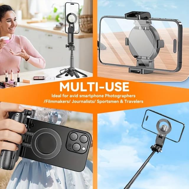 Image of 2025 Stainless Steel P15 Magnetic MINI Retractable Selfie Stick Tripod with Remote Phone Grip 2 Cold Shoe,10M /393.7' (P15 Magnetic Retractable Selfie Stick)