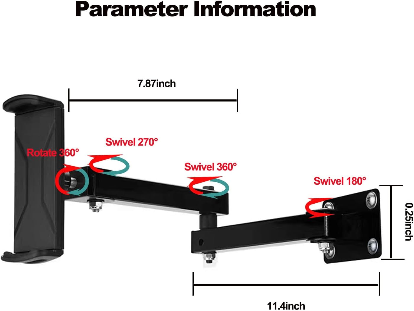 Adjustable Folding Tablet Wall Mount for 4.7~12.9 inch Multi-Angle Phone Tablet Holder(Black)