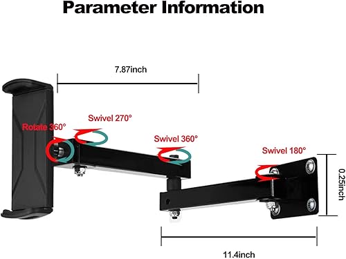 Miniatura 2 de GSRUAN Soporte de pared plegable ajustable para tablet de 4.7 a 12.9 pulgadas con múltiples ángulos (negro)