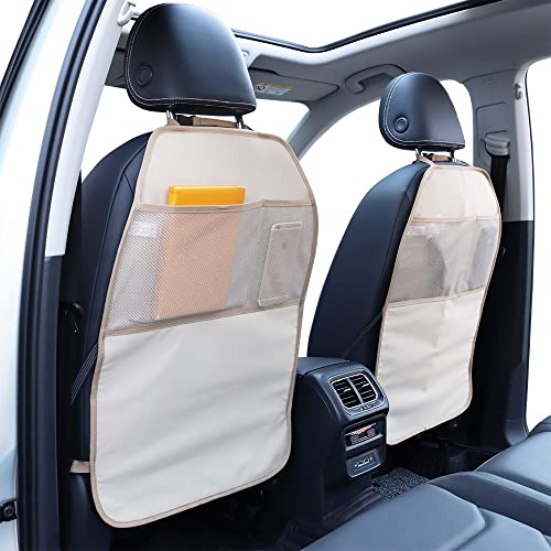 Car Seat Protector Large Kick Mat 2 Pack Durable Water Resistant Auto Seat Back Covers With 2 Mesh Pockets Protection Against Dust Mud Scratches (Beige-A, 2-Pack) #TOP1