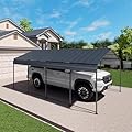 HarmoFurn 12x20 FT Heavy Duty Metal Carport, Galvanized Steel Roof, Anthracite, for Cars, Trucks and Boats, Outdoor Shelter