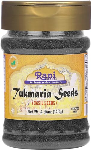 Rani Tukmaria (Natural Holy Basil Seeds) 4.94oz (140g) PET Jar Used for Falooda / Sabja Dessert Spice & Ayurveda Herbal ~ Gluten Friendly | NON-GMO | Kosher | Vegan | Indian Origin