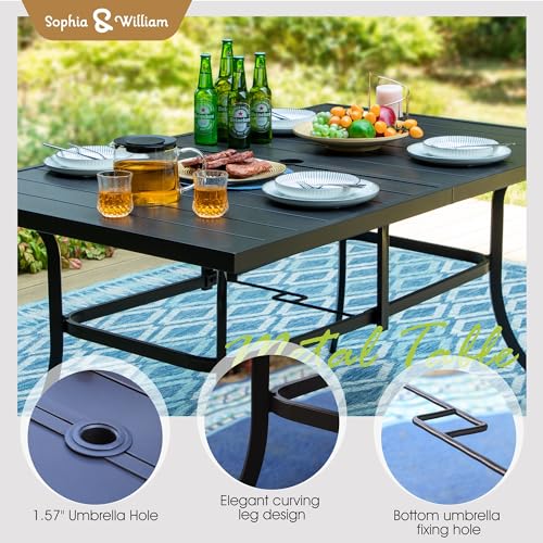 Image of Sophia & William Patio Dining Set 7 Pieces Outdoor Patio Set for 6, Swivel Chairs Textilene and Metal Dining Table Patio Furniture All Weather for Lawn Garden Backyard Pool