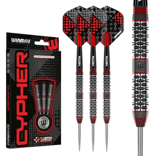 Winmau Darts Cypher 26g 90% Tungsten Steel Tip Darts Set with Dart Flights and Dart Shafts (Stems)