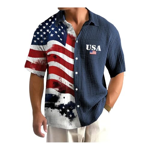 Men's USA Print Independence Day Retro Flag Print Casual Waffle T-Shirt