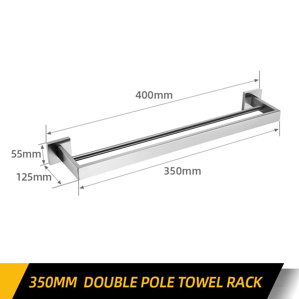 Juego de accesorios de baño de acero inoxidable, toallero de montaje en pared, toallero doble, soporte para cepillo de inodoro, jabonera y gancho de ropa, y elegante kit de accesorios para baños