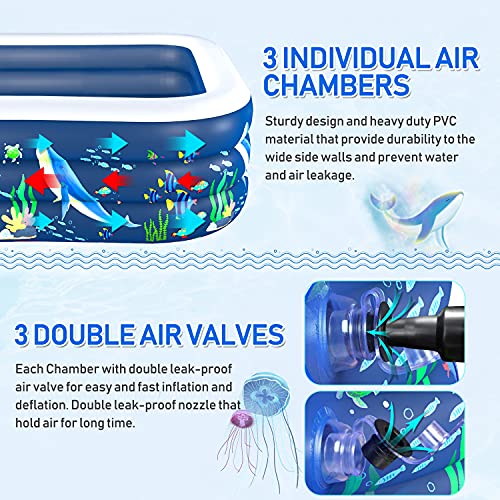 Inflatable Pool, Kiddie Pool Blow Up Above Ground Pool 120 X 72 X 22Inch, Swimming Pool For Kids, Adults, Kids Pools For Backyard, Garden, Outdoor, Play Party (Blue-Whale) #TOP2