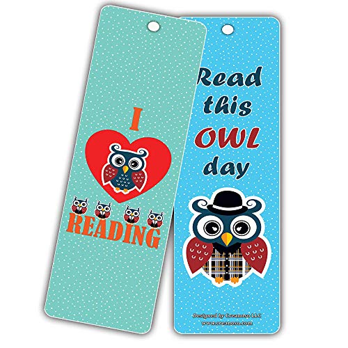 Creanoso Owl Bookmark Cards (12-Pack) – Premium Quality Set – Inspirational Book Reading Sayings For Kids, Teens, Book Lovers, Young Readers – Six Bulk Assorted Bookmarks Designs #TOP5