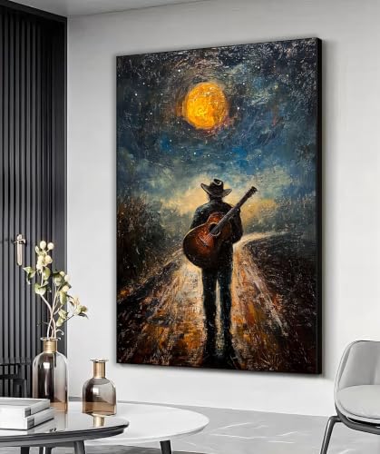 Tableau abstrait de musicien sur toile avec cadre 70x100 cm pour salon