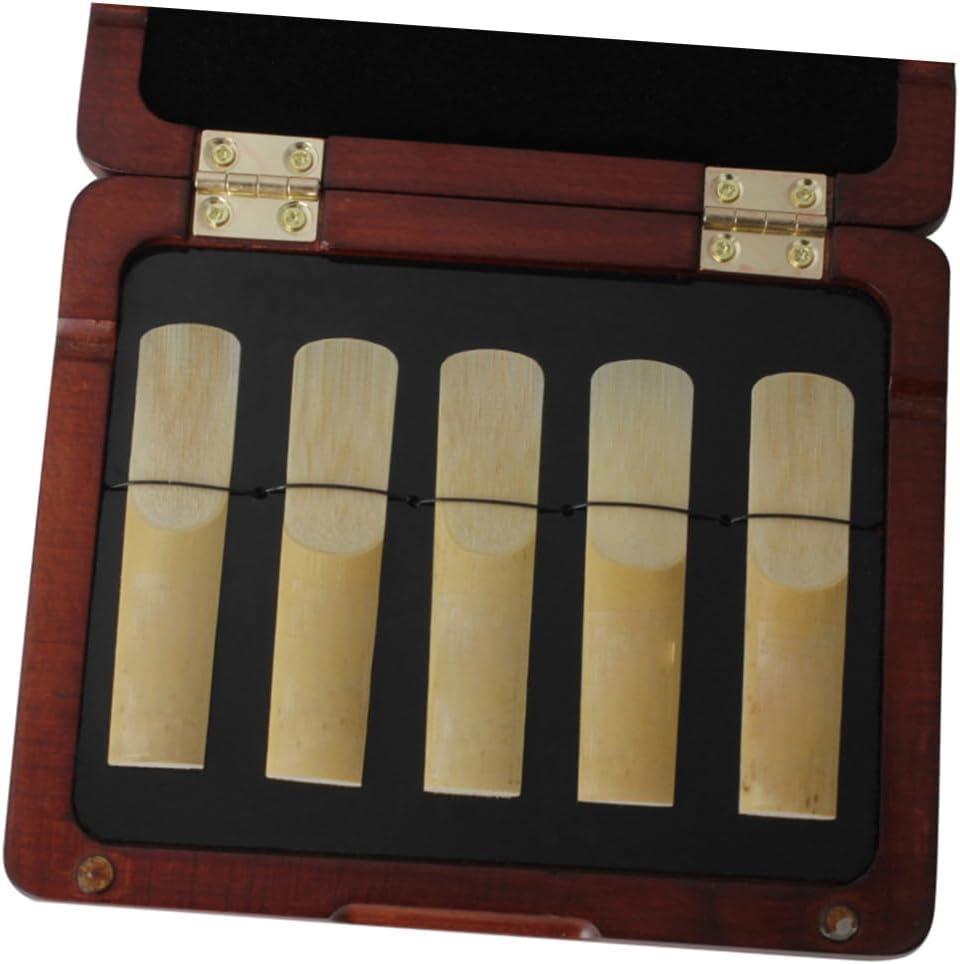 Cabilock 5pcs Oboe Reed Carrying Box with Hygrometer Amber Saxophone Reed Storage Case Instrument Holder for Wind Woodwind Accessories