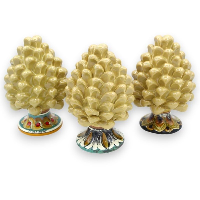 Pomme de pin Caltagirone 15cm taupe, objet déco céramique italie