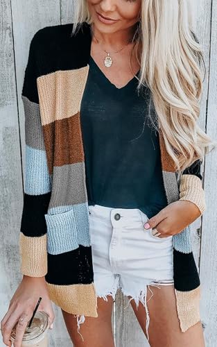 ECOWISH Women Cardigan Sweaters Long Floral Striped Winter Fall Long Sleeve Open Front Cozy Knitted Daisy Fuzzy Coats Outwear4