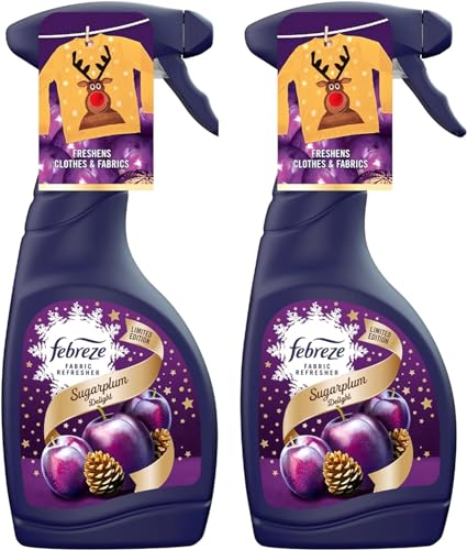 Febreze Fabric Freshener Spray Sugarplum Delight 500 ML, Cleans Away Odours Trapped On Hard to Wash Fabrics And Leaves A Light Fresh Scent 2 x 500ml