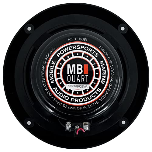 Rockville Rghr2 Marine Gauge Receiver W Bluetooth Bundle With (4) Mb Quart Nf1-116B 6.5" 80 Watt Marine 2-Way Coaxial Black Speakers Compatible With Boat #TOP1