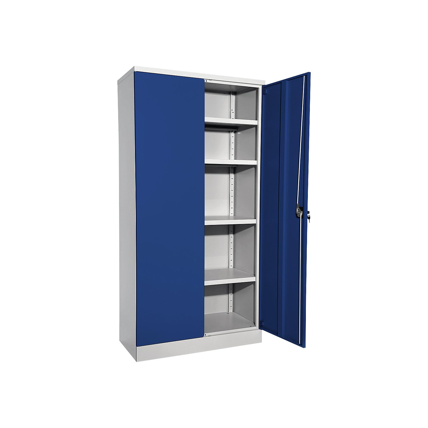 eurokraft | Stahlschrank Nilas | mit 4 Fachböden | HxBxT 1950 x 1000 x 500 mm | lichtGrau/Enzianblau