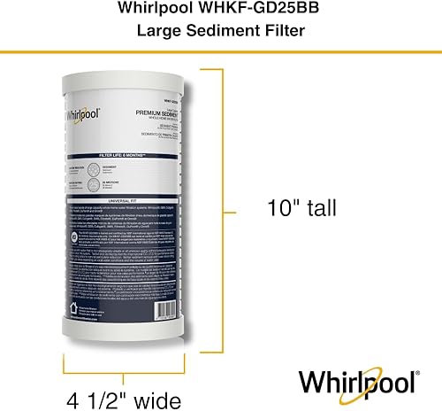Miniatura 4 de Whirlpool Filtro de sedimentos de gran capacidad para toda la casa WHKF-GD25BB, caja completa de 4 filtros, filtración de 25 micrones certificada