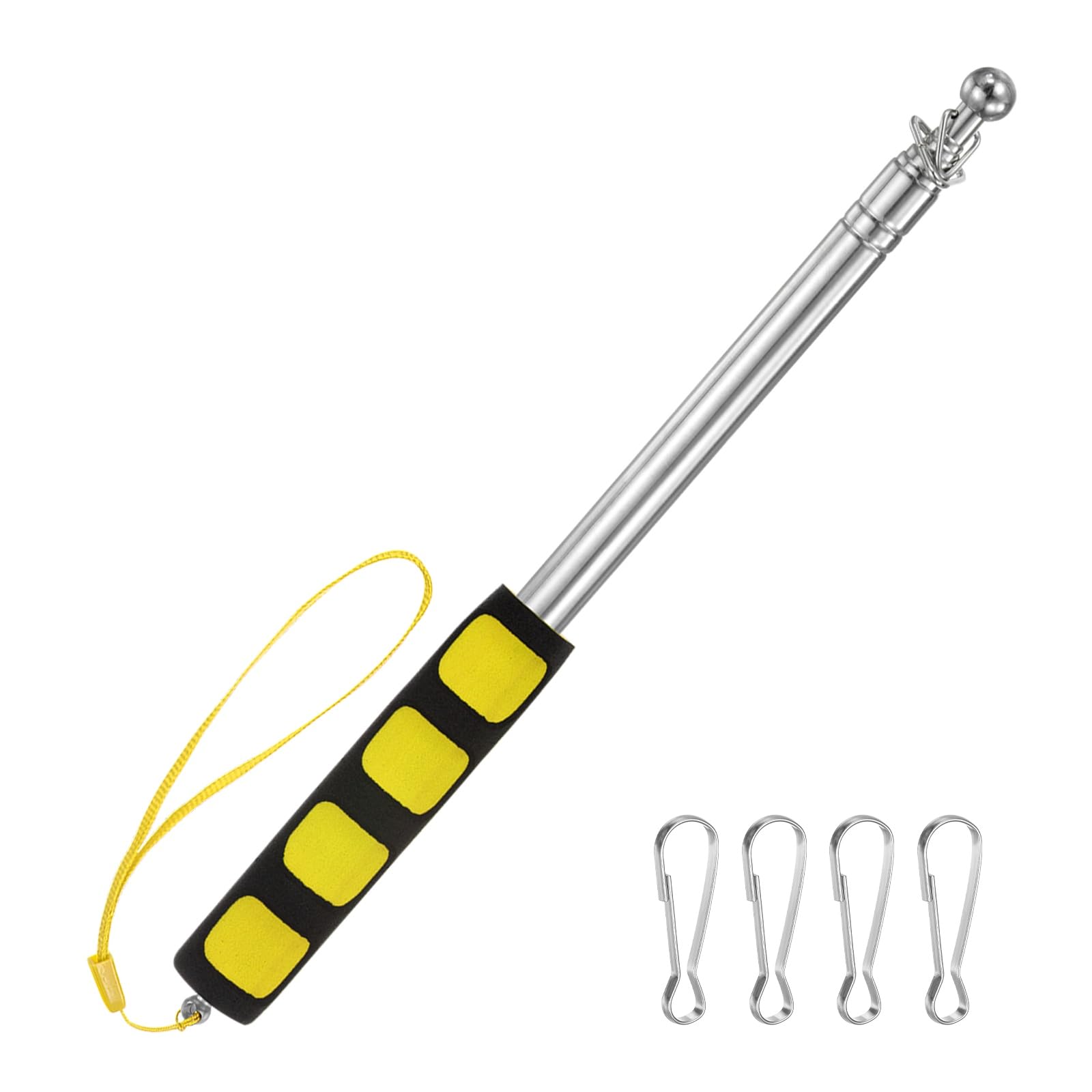 M METERXITY 1-Pack Telescopic Handheld Flagpoles, 4.6ft/1.4m Stainless Steel Handheld Portable Extendable Flagpole with Anti-Slip Grip for Guide/Teachers/Festival, Guide Flag Pole [Yellow]