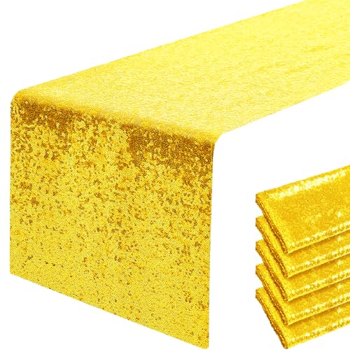 Pufogu 12 x 72 inches Yellow Sequin Table Runner, 6 Packs