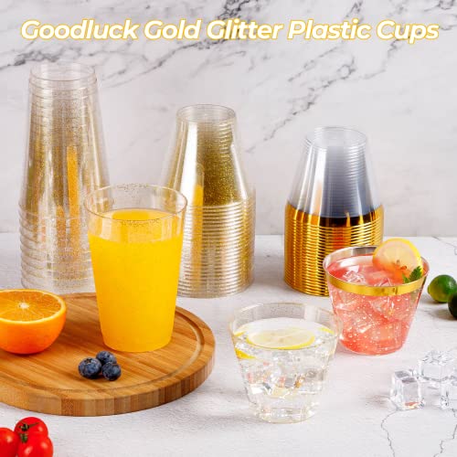 100Pcs 9Oz Glitter Plastic Cups For Party, Disposable Gold Cups, Plastic Cocktail Glasses For Wedding Thanksgiving, Christmas, And Parties #TOP5