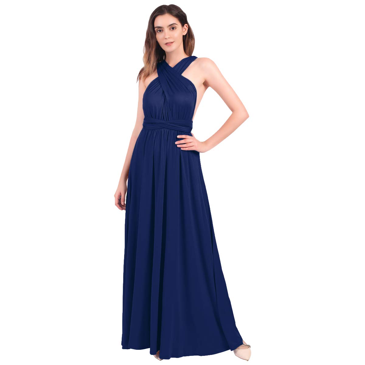 Womens Sexy Convertible Multi Way Wrap Floor Length Dress Transformer Infinity Plain Color Off Shoulder Wedding Bridesmaid Evening Cocktail Long Maxi Dress Bandage Pageant Ball Prom Gown Navy Blue XL