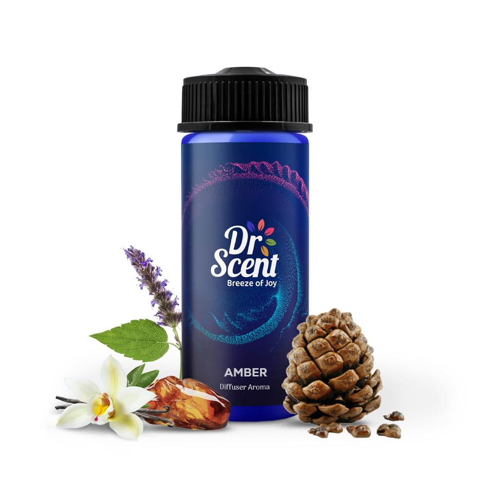 Dr Scent Breeze of Joy Amber Diffuser Aroma Oil – Patchouli, Amber & Vanilla with Cedar Wood Notes – Perfect for Home, Office, Gym & School – Made in the UK (170ml)