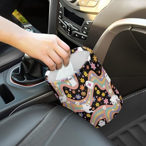 Image of Groovy Hippie Flower Car Trash Can, Kitchen Camping Trash Can,Waterproof Trash Can, Women's Car Accessories, Car Seat Back Use Car Interior Accessory Storage Bag