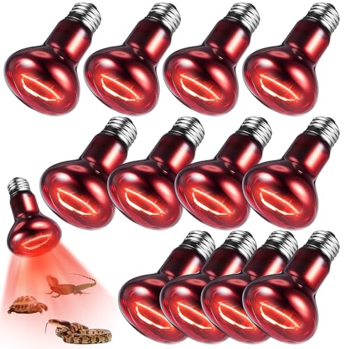 Image of VIHOSE 12 Pack 100 W Reptile Heat Bulbs Red Heat Lamp Bulb Infrared Lamp Red Basking Light Bulbs for Reptiles, Bearded Dragon, Lizard, Tortoise, Chickens, Leopard Gecko, Amphibian, Pets