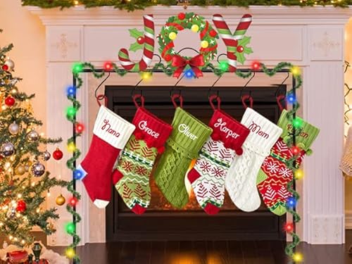 Oriental Cherry Christmas Stocking Holder, 32In Metal Stocking Holder Stand With 5 Non-Slip Hooks&String Lights -Free Standing Stocking Holder Racks For Decorations Indoor Floor Fireplace #TOP2