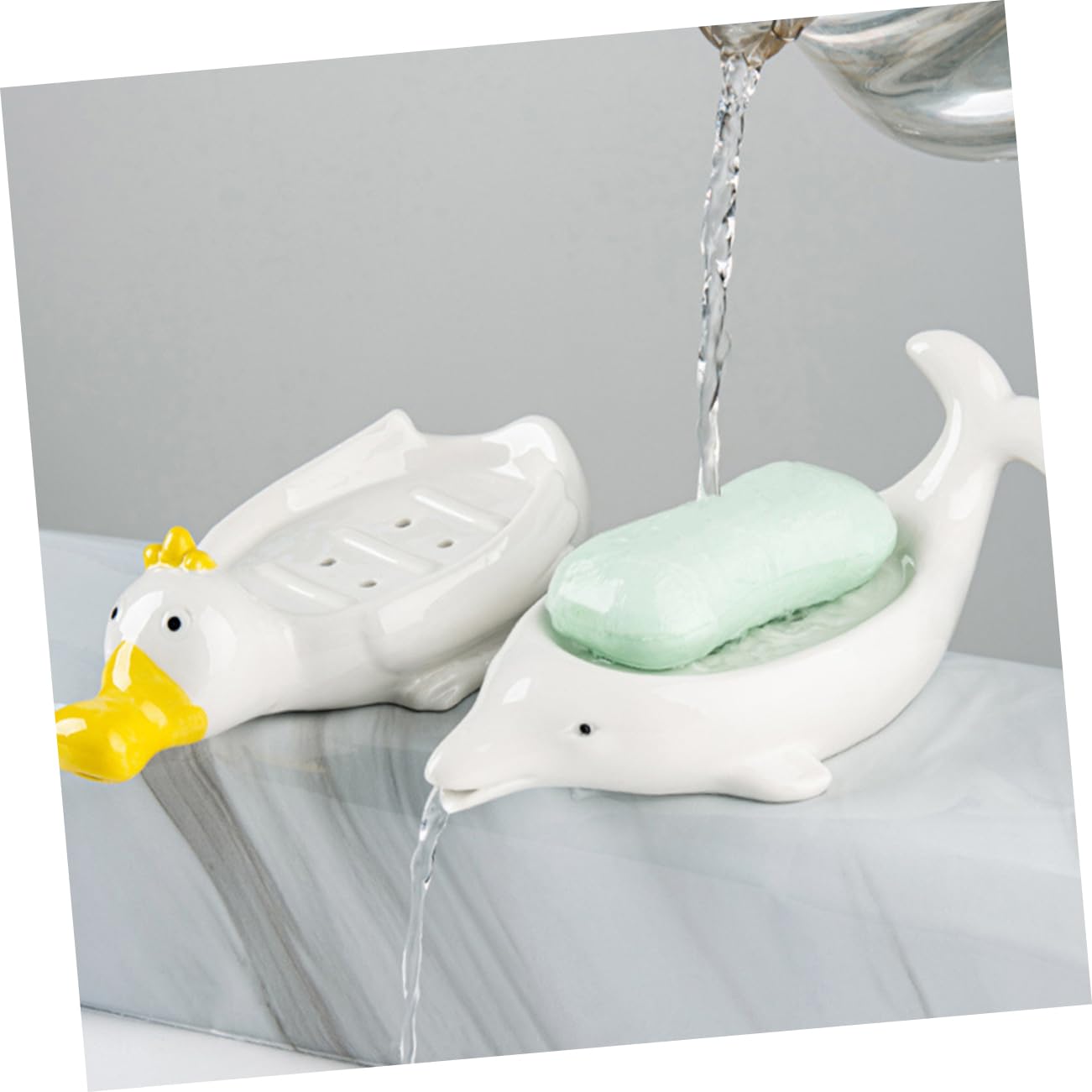 Jaboneras de Cerámica 2 Piezas en Forma de Animal Marino | Autodrenaje, para Baño y Decoración, también Sirve para Joyas, Adecuado como Obsequio de Inauguración