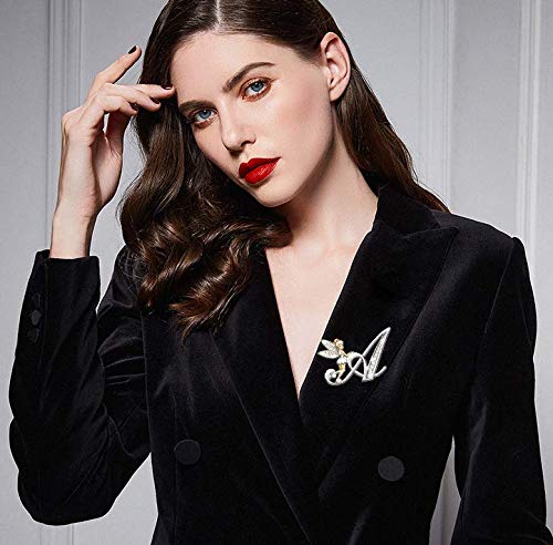 Youyuzu Initial Letter Brooch Pins Rhinestone Crystal Elf Angel Collar Pins Brooches For Girls Women Accessories #TOP2